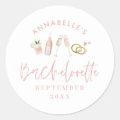 Pink girly modern champagne bachelorette stylish classic round sticker (Front)