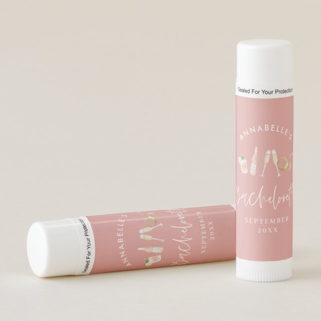 Pink girly modern champagne bachelorette stylish l lip balm (Front)