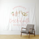 Pink girly modern champagne bachelorette weekend tapestry<br><div class="desc">Pink girly modern champagne and cocktails bachelorette weekend script party decor sign.</div>