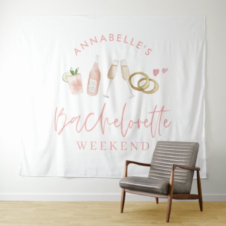 Pink Girly Modern Champagne Bachelorette Weekend Tapestry
