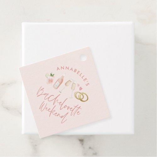 Pink girly modern champagne script bachelorette favor tags