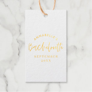 Pink girly modern champagne script bachelorette foil gift tags