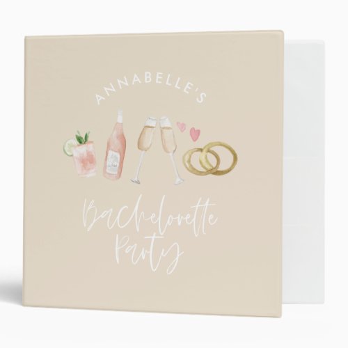 Pink girly modern cocktail script bachelorette 3 ring binder