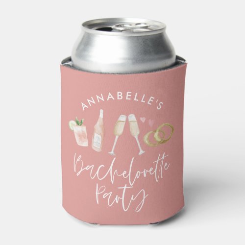 Pink girly modern cocktail script bachelorette can can cooler