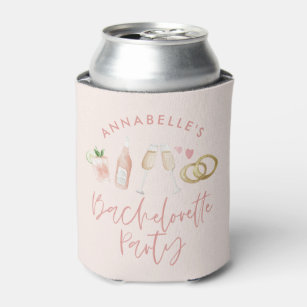 Pink girly modern cocktail script bachelorette can cooler