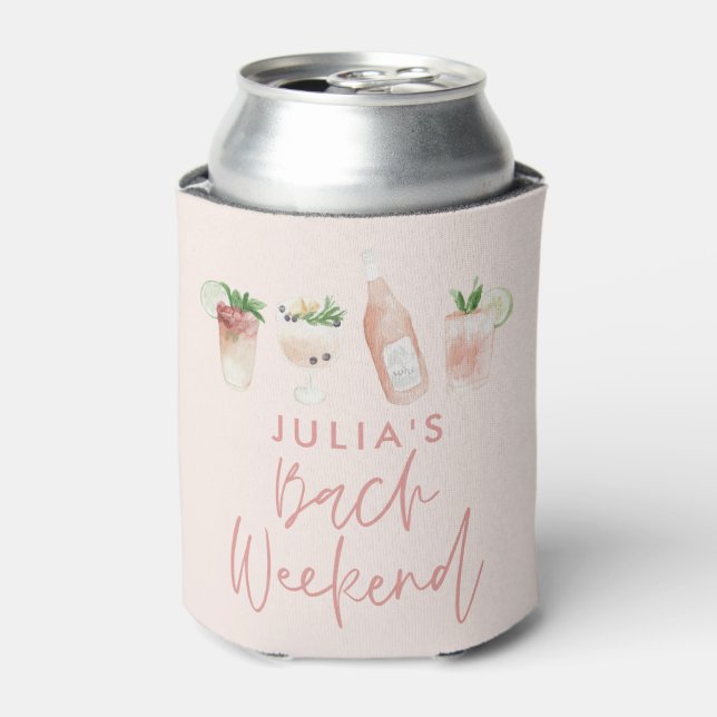 Pink girly modern cocktail script bachelorette can cooler (Can Front)