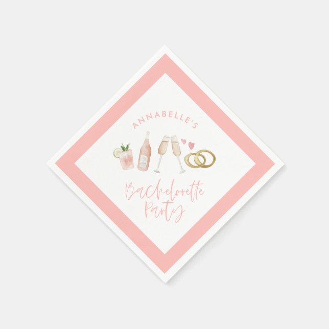 Pink girly modern cocktail script bachelorette nap napkins (Corner)