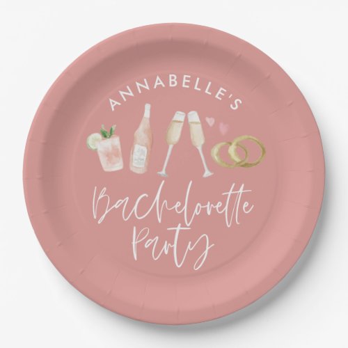 Pink girly modern cocktail script bachelorette pap paper plates