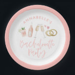 Pink girly modern cocktail script bachelorette paper plates<br><div class="desc">Pink girly modern cocktail script bachelorette paper plate party design.</div>