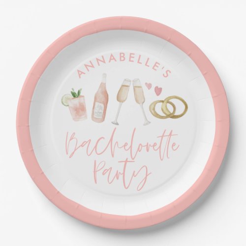 Pink girly modern cocktail script bachelorette paper plates