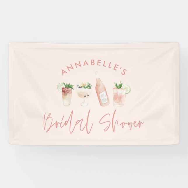 Pink girly modern cocktail script bridal shower banner (Horizontal)