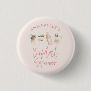 Pink girly modern cocktail script bridal shower button