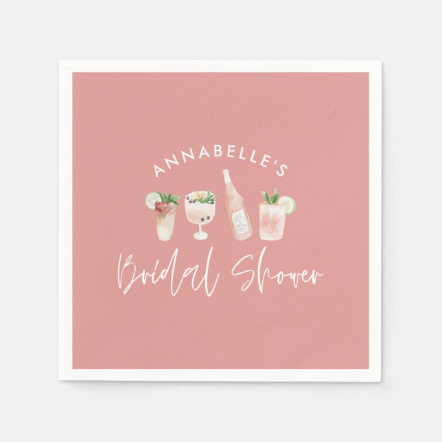 Pink girly modern cocktail script bridal shower napkins (Front)