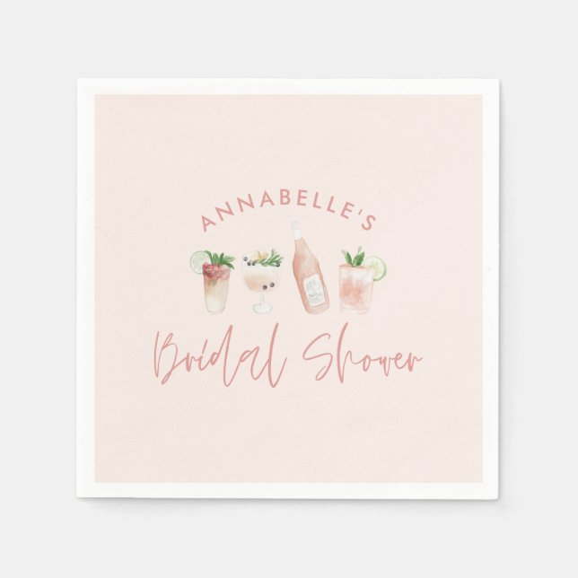 Pink girly modern cocktail script bridal shower napkins (Front)