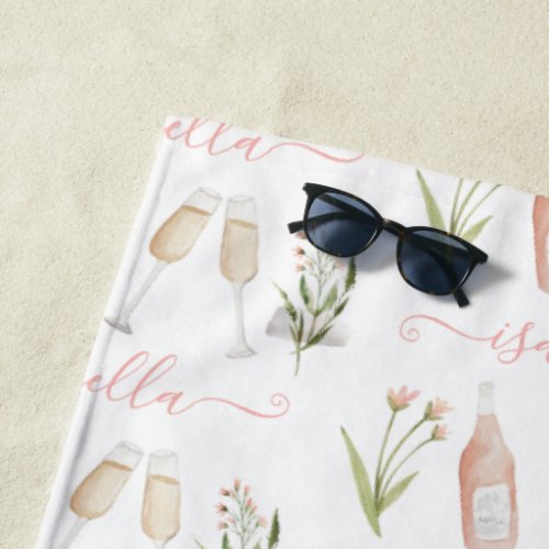 Pink girly modern cocktail wildflower elegant  bea beach towel