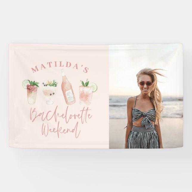 Pink girly modern drink bachelorette weekend photo banner (Horizontal)