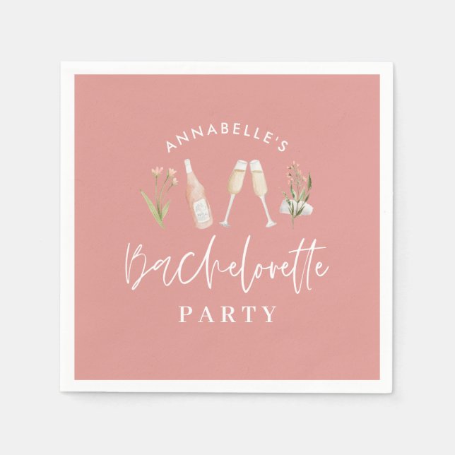 Pink girly modern drinks bachelorette party napkins (Front)