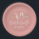 Pink girly modern drinks bachelorette party paper plates<br><div class="desc">Pink girly modern drinks bachelorette party script design.</div>