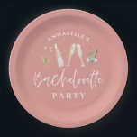 Pink girly modern drinks bachelorette party paper plates<br><div class="desc">Pink girly modern drinks bachelorette party script design.</div>