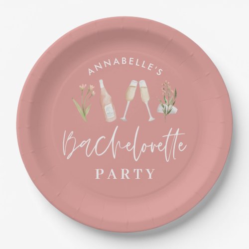 Pink girly modern drinks bachelorette party paper plates