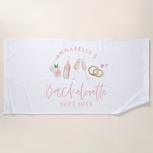 Pink girly modern drinks bachelorette weekend beac beach towel