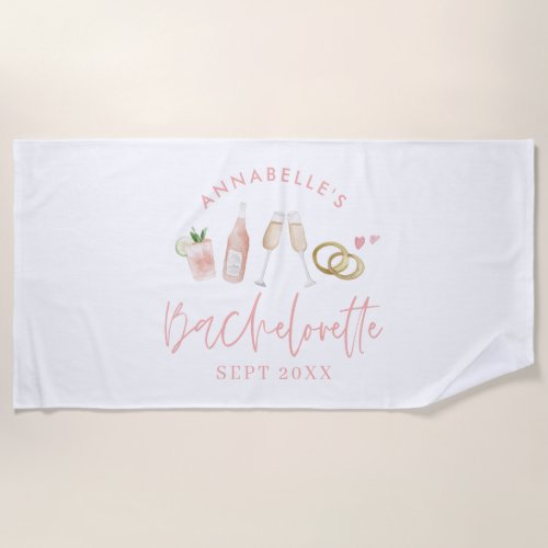 Pink girly modern drinks bachelorette weekend  beach towel