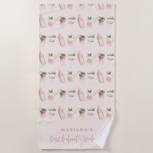 Pink girly modern drinks bachelorette weekend beach towel