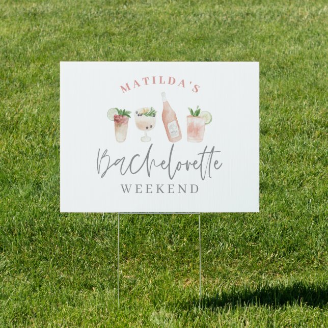 Pink girly modern drinks bachelorette weekend sign (Insitu)