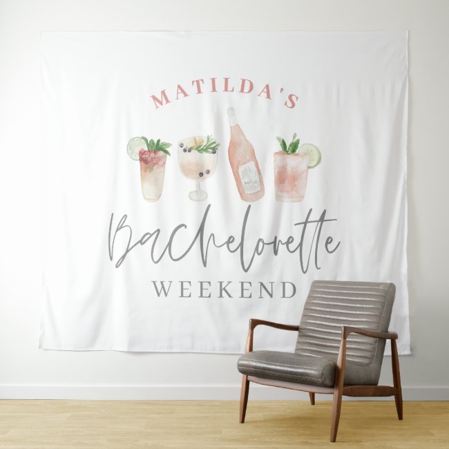 Pink girly modern drinks bachelorette weekend tapestry