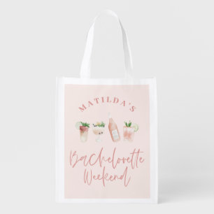 Pink girly modern drinks bachelorette weekend tote
