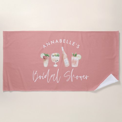 Pink girly modern drinks bridal shower beach towel