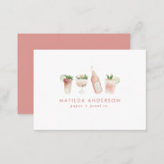 Pink Girly Modern Drinks Cocktail Wine Watercolor Business Card at Zazzle
