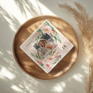 Pink girly modern elegant boho floral photo napkins