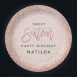 Pink girly modern glitter 16th birthday party paper plates<br><div class="desc">Pink girly modern rose gold glitter effect 16th birthday party decor. Part of a collection.</div>