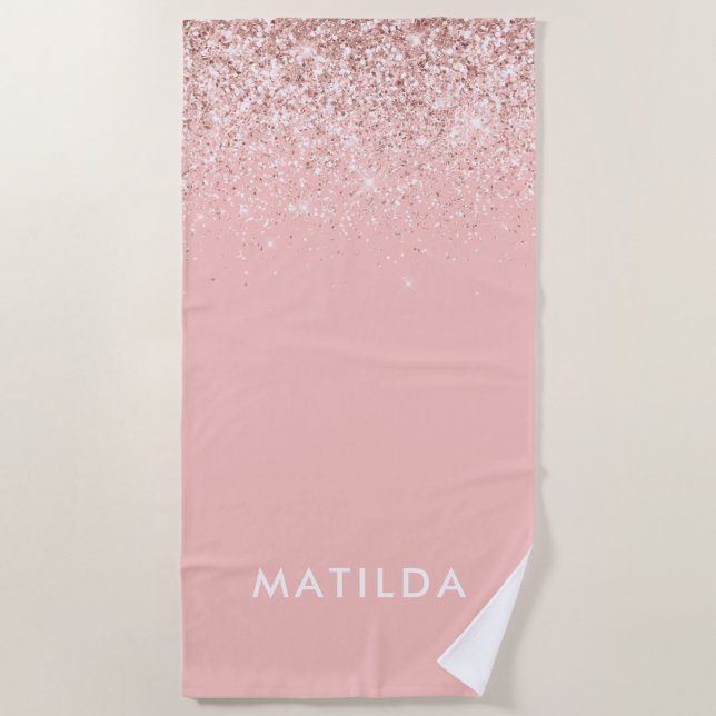 Pink girly modern simple glitter feminine beach towel (Front)