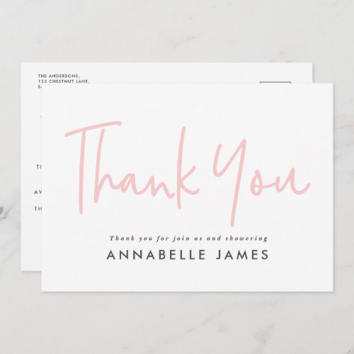 Pink girly modern typography stylish thank you invitation