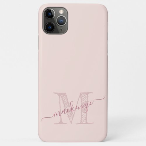 Pink Girly Monogram Artsy Sketch Initial iPhone 11 Pro Max Case