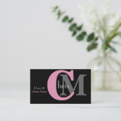 Pink Girly Monogram Business Cards (Standing Front)