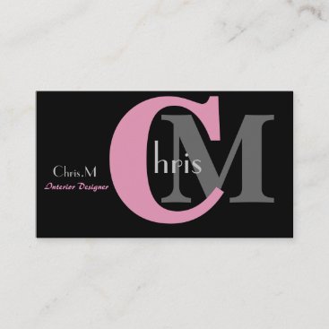 Pink Girly Monogram Business Cards