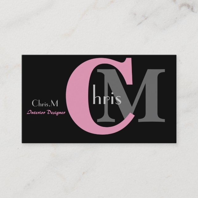 Pink Girly Monogram Business Cards (Front)