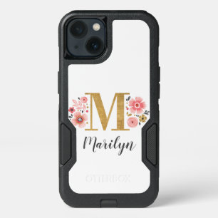 Pink Girly Monogram Floral iPhone 13 Case