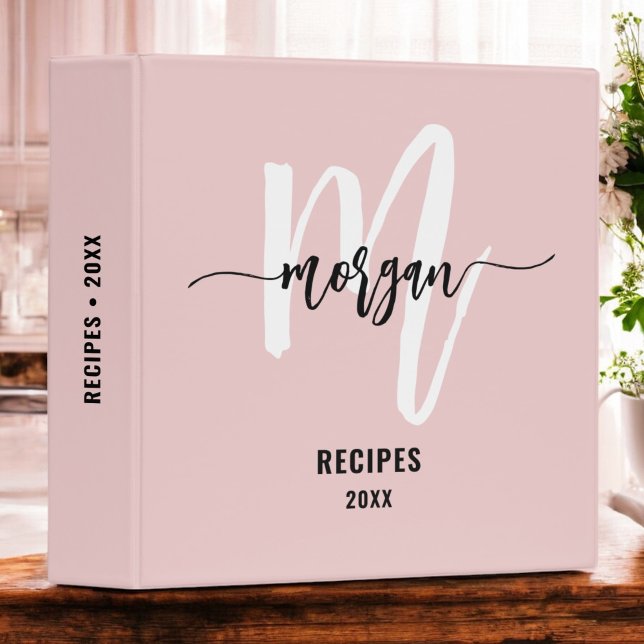 Pink Girly Monogram Recipe Book | Cookbook 3 Ring Binder (Creator Uploaded)