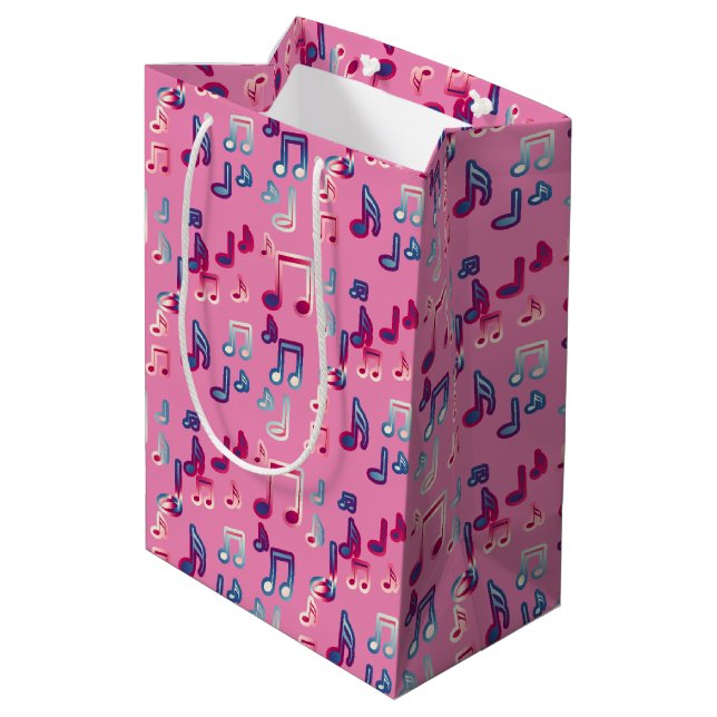 pink girly music black and white gift bag (Back Angled)