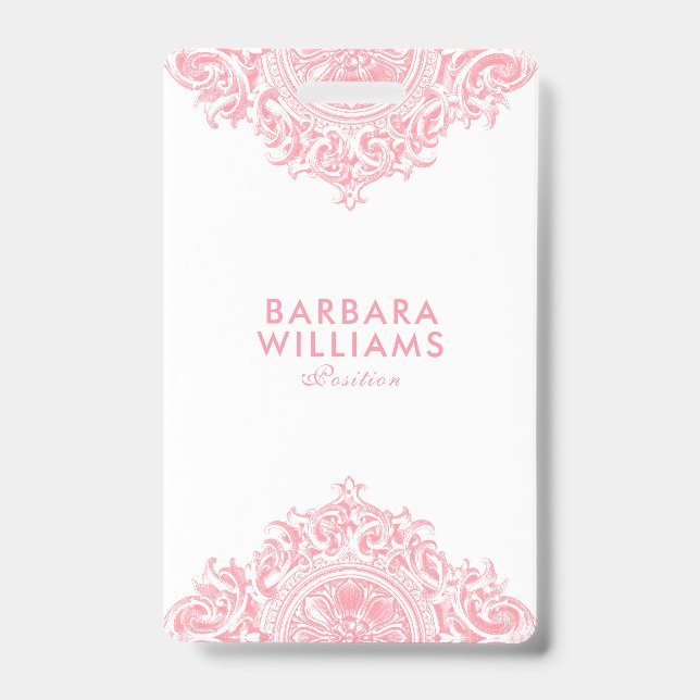 Pink Girly Ornate Ornament Badge (Front)