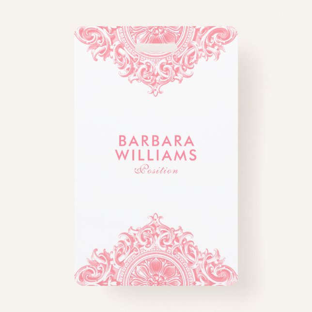 Pink Girly Ornate Ornament Badge (Front)