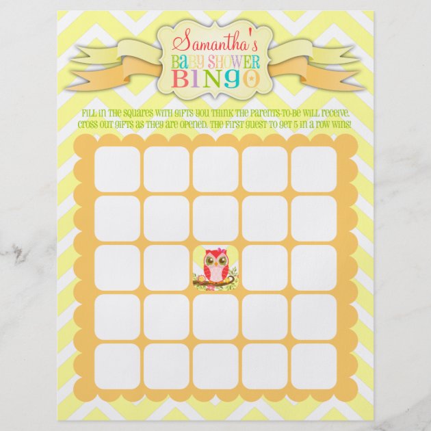 Pink Girly Owl - Baby Shower Bingo & Name Scramble Flyer