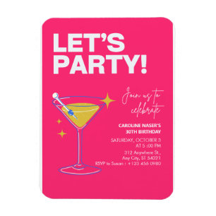 Pink Girly Party Modern 30th Birthday Invitation Magnet