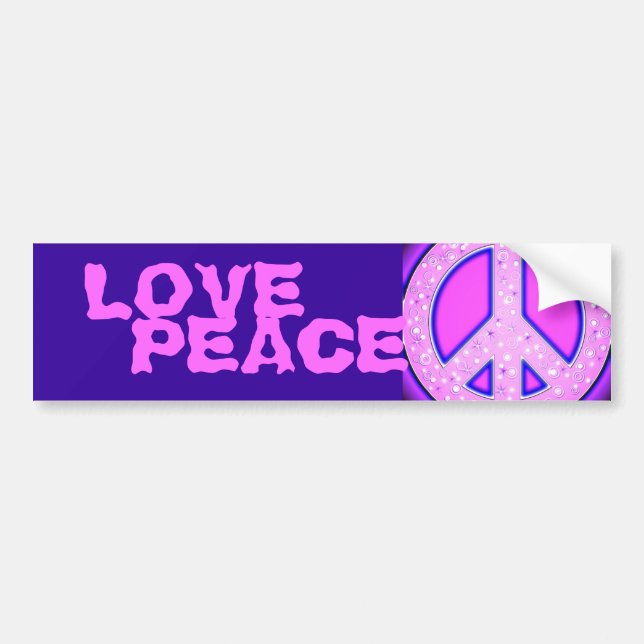 Pink Girly Peace Sign With Purple Neon Glow Bumper Sticker (Front)