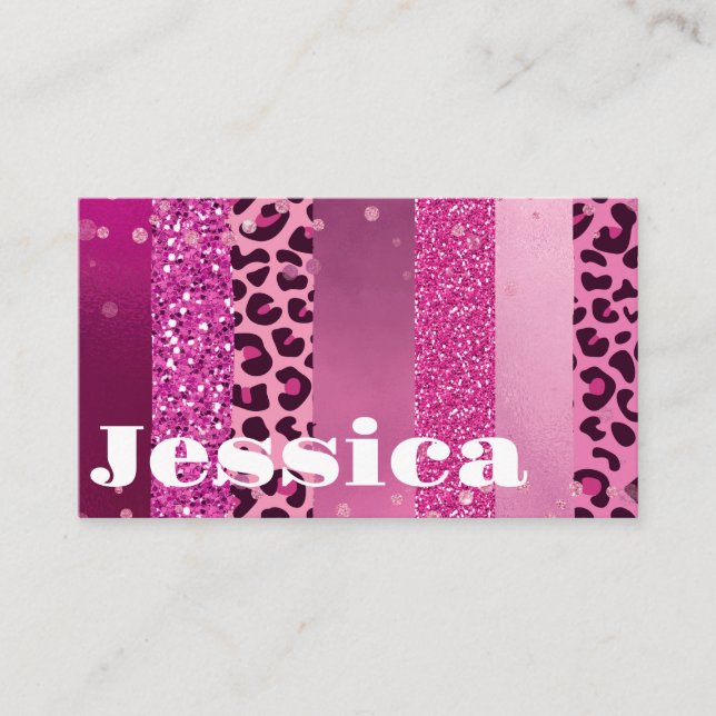 Pink Girly Personalized Glitter Business Card (Front)