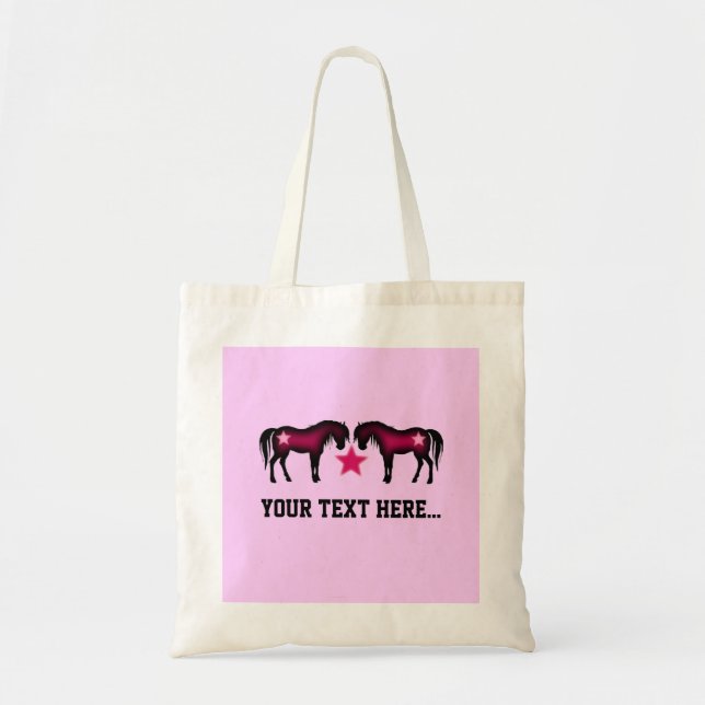 Pink Girly Personalized Horse Tote Bag (Front)